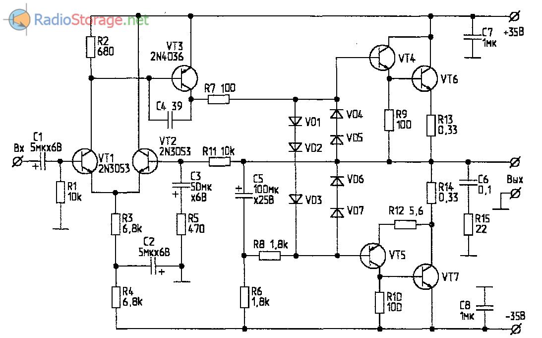 Унч на транзисторах кт818 кт819 схема на 50вт